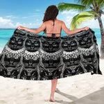 Black And White Gothic Wiccan Cat Print Beach Sarong Wrap
