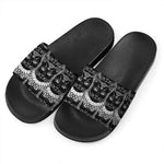 Black And White Gothic Wiccan Cat Print Black Slide Sandals