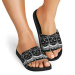 Black And White Gothic Wiccan Cat Print Black Slide Sandals