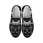 Black And White Gothic Wiccan Cat Print Black Slip On Shoes
