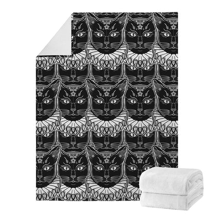 Black And White Gothic Wiccan Cat Print Blanket