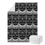 Black And White Gothic Wiccan Cat Print Blanket