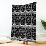 Black And White Gothic Wiccan Cat Print Blanket