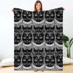 Black And White Gothic Wiccan Cat Print Blanket