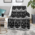 Black And White Gothic Wiccan Cat Print Blanket