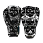 Black And White Gothic Wiccan Cat Print Boxing Gloves