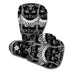 Black And White Gothic Wiccan Cat Print Boxing Gloves