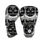 Black And White Gothic Wiccan Cat Print Boxing Gloves