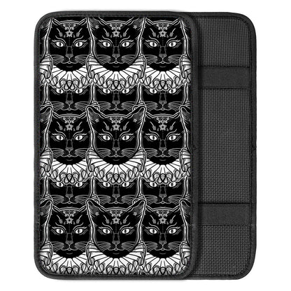 Black And White Gothic Wiccan Cat Print Car Center Console Cover