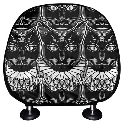 Black And White Gothic Wiccan Cat Print Car Headrest Covers