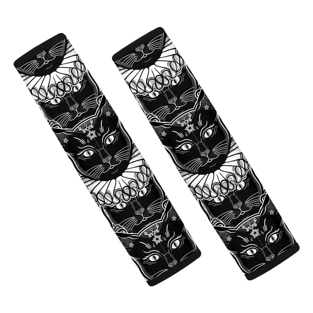Black And White Gothic Wiccan Cat Print Car Seat Belt Covers