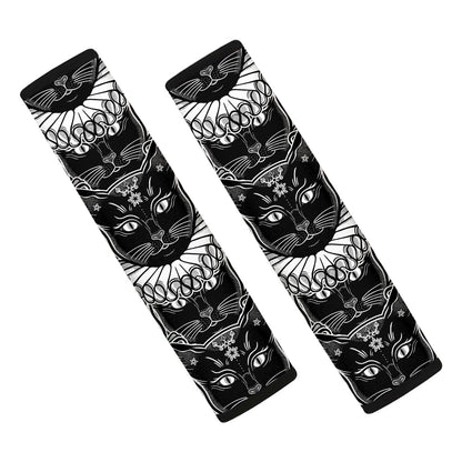 Black And White Gothic Wiccan Cat Print Car Seat Belt Covers