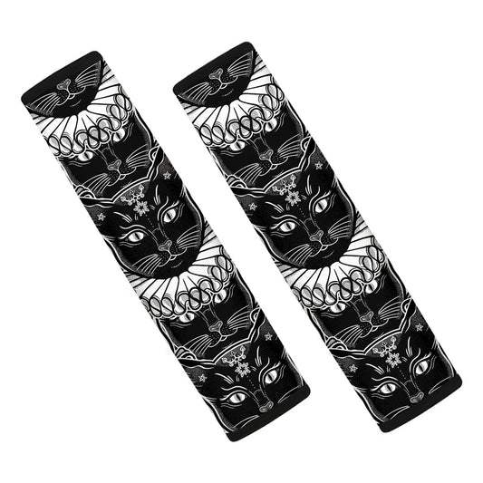 Black And White Gothic Wiccan Cat Print Car Seat Belt Covers