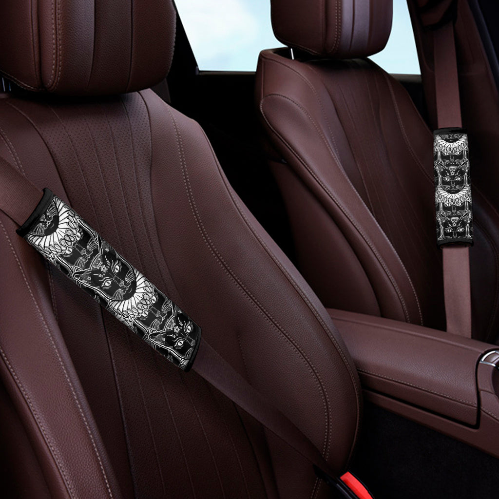 Black And White Gothic Wiccan Cat Print Car Seat Belt Covers