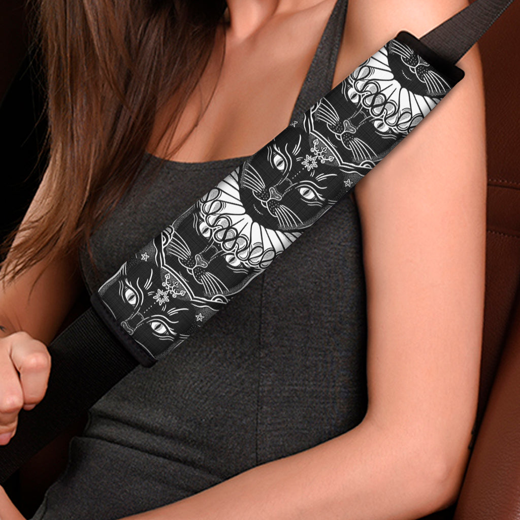 Black And White Gothic Wiccan Cat Print Car Seat Belt Covers