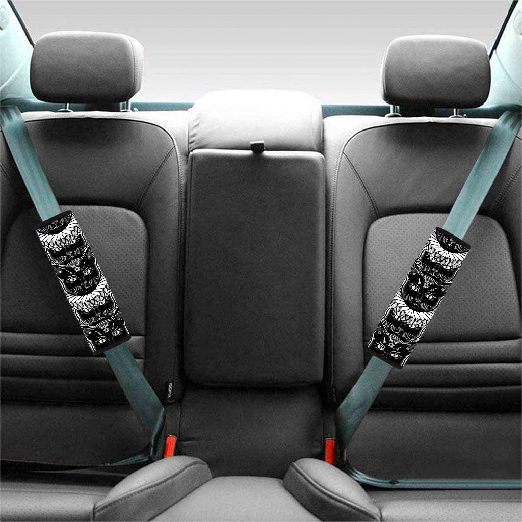 Black And White Gothic Wiccan Cat Print Car Seat Belt Covers
