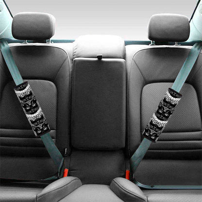 Black And White Gothic Wiccan Cat Print Car Seat Belt Covers