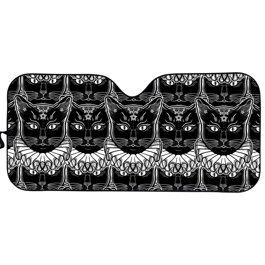 Black And White Gothic Wiccan Cat Print Car Sun Shade