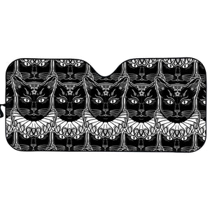 Black And White Gothic Wiccan Cat Print Car Sun Shade