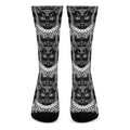 Black And White Gothic Wiccan Cat Print Crew Socks