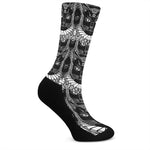 Black And White Gothic Wiccan Cat Print Crew Socks