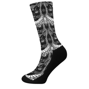 Black And White Gothic Wiccan Cat Print Crew Socks