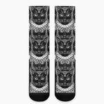 Black And White Gothic Wiccan Cat Print Crew Socks