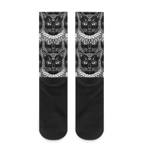 Black And White Gothic Wiccan Cat Print Crew Socks