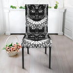 Black And White Gothic Wiccan Cat Print Dining Chair Slipcover