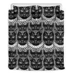 Black And White Gothic Wiccan Cat Print Duvet Cover Bedding Set