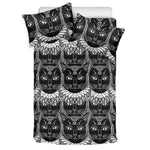 Black And White Gothic Wiccan Cat Print Duvet Cover Bedding Set