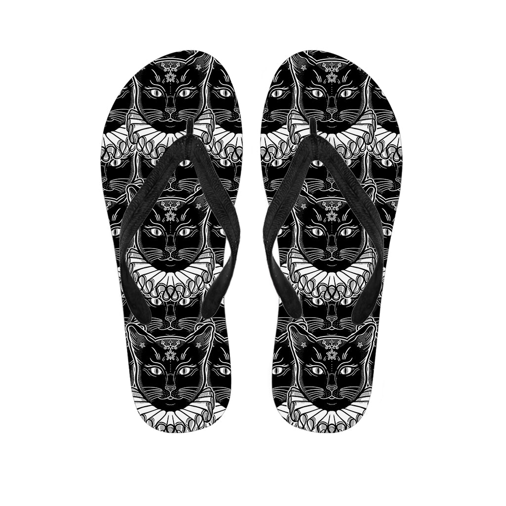 Black And White Gothic Wiccan Cat Print Flip Flops