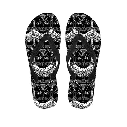 Black And White Gothic Wiccan Cat Print Flip Flops