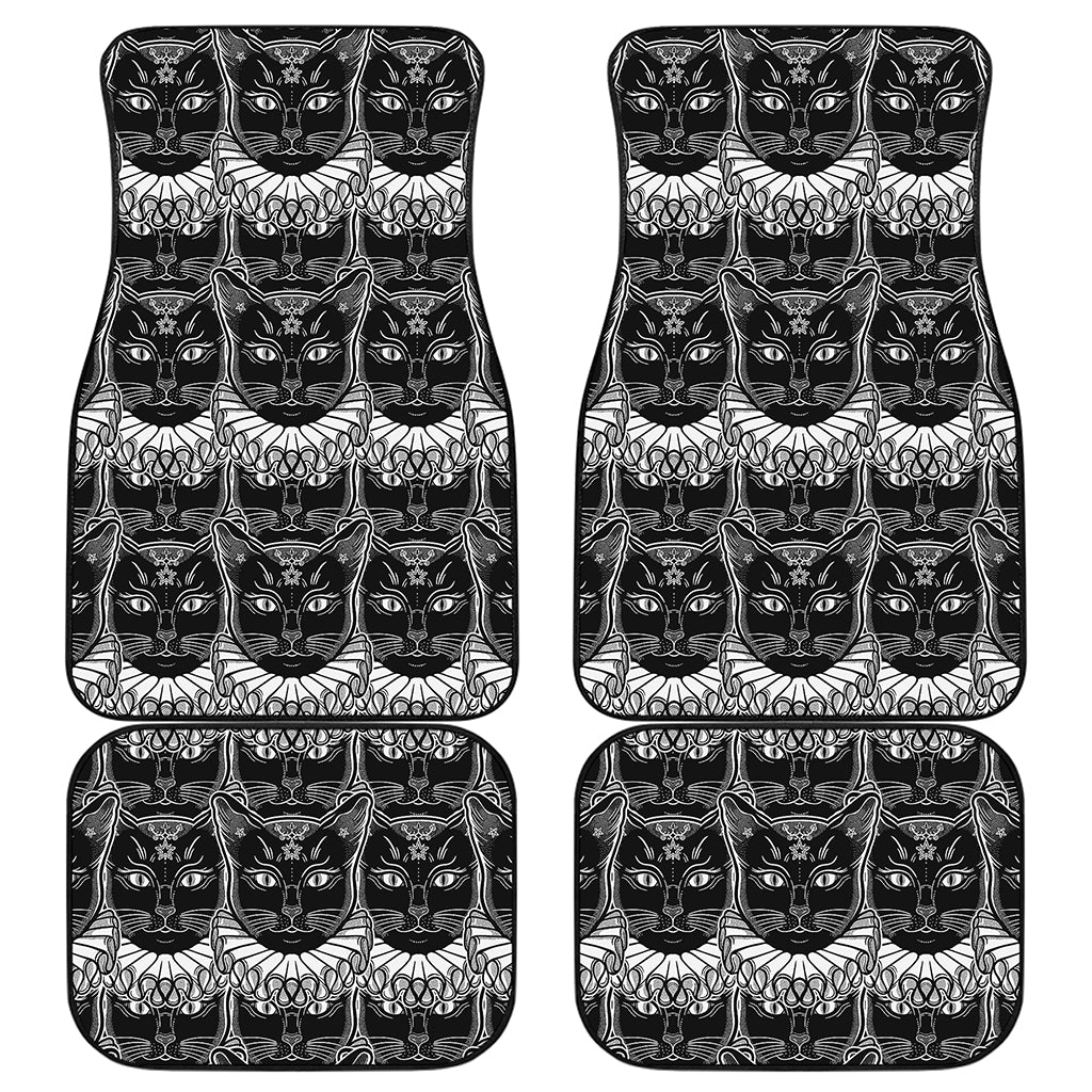 Black And White Gothic Wiccan Cat Print Front and Back Car Floor Mats