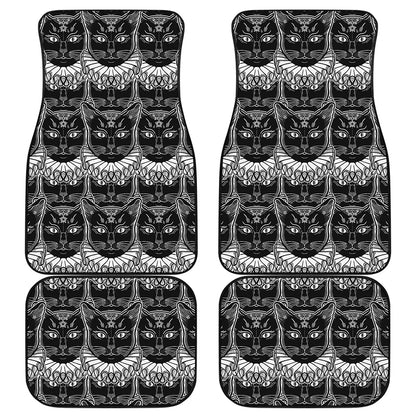 Black And White Gothic Wiccan Cat Print Front and Back Car Floor Mats