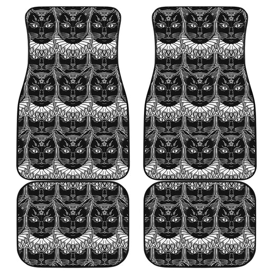 Black And White Gothic Wiccan Cat Print Front and Back Car Floor Mats