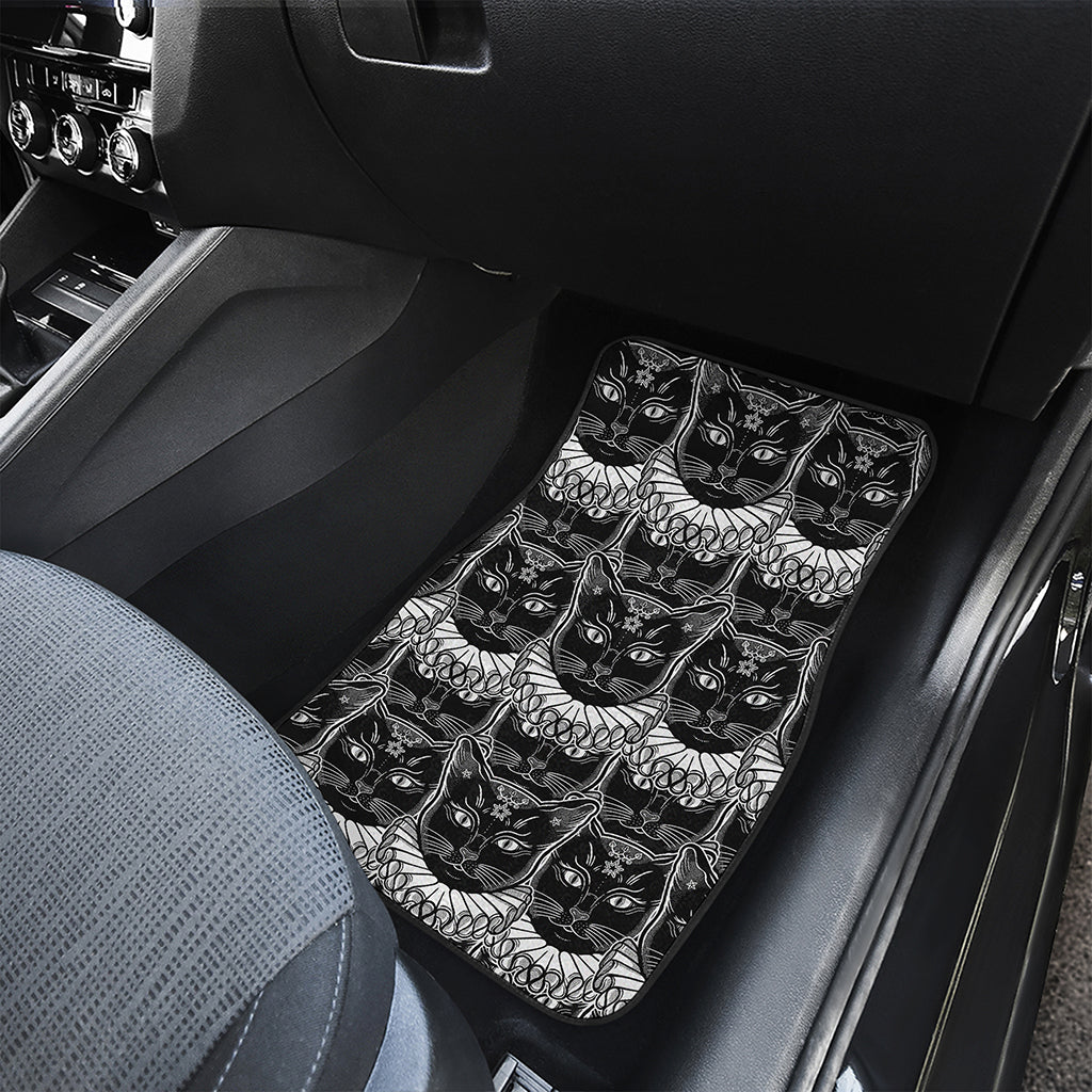 Black And White Gothic Wiccan Cat Print Front and Back Car Floor Mats