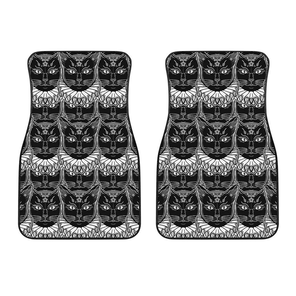 Black And White Gothic Wiccan Cat Print Front Car Floor Mats