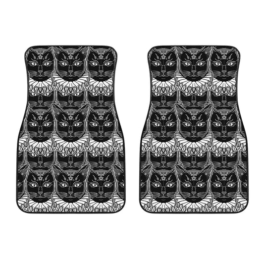 Black And White Gothic Wiccan Cat Print Front Car Floor Mats