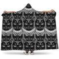 Black And White Gothic Wiccan Cat Print Hooded Blanket