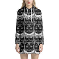Black And White Gothic Wiccan Cat Print Pullover Hoodie Dress