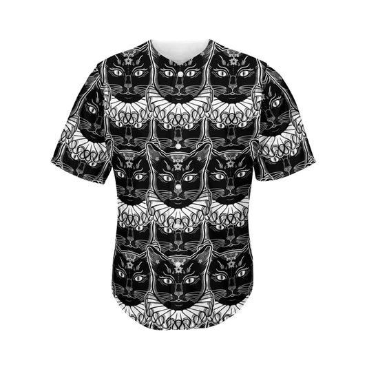 Black And White Gothic Wiccan Cat Print Men's Baseball Jersey