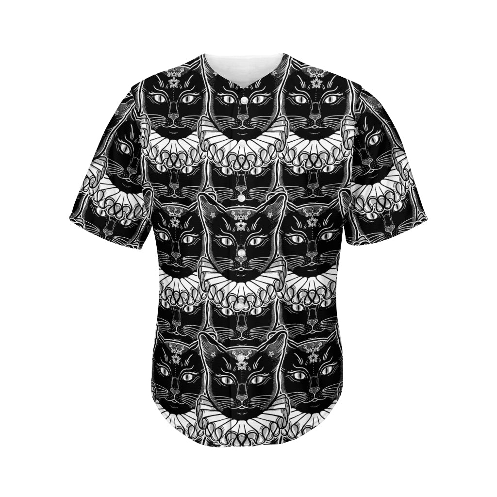 Black And White Gothic Wiccan Cat Print Men's Baseball Jersey