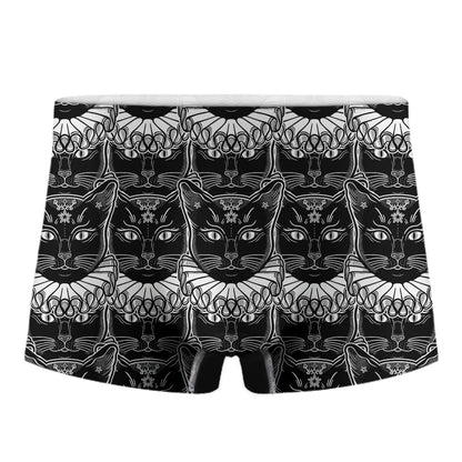 Black And White Gothic Wiccan Cat Print Men's Boxer Briefs