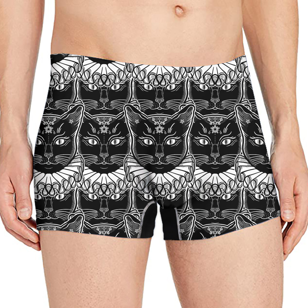 Black And White Gothic Wiccan Cat Print Men's Boxer Briefs