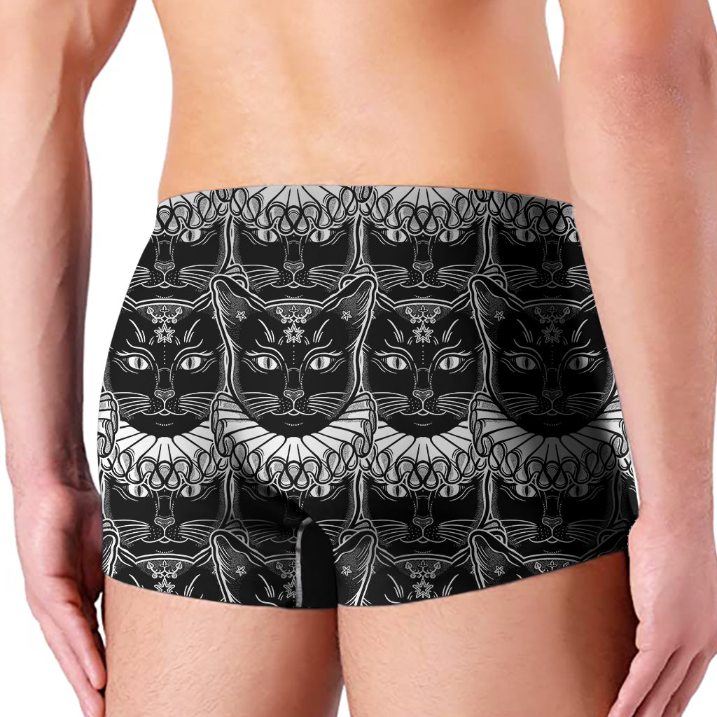 Black And White Gothic Wiccan Cat Print Men's Boxer Briefs