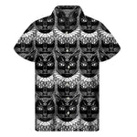 Black And White Gothic Wiccan Cat Print Men's Short Sleeve Shirt