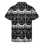 Black And White Gothic Wiccan Cat Print Men's Short Sleeve Shirt