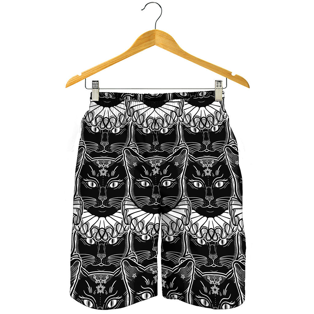 Black And White Gothic Wiccan Cat Print Men's Shorts
