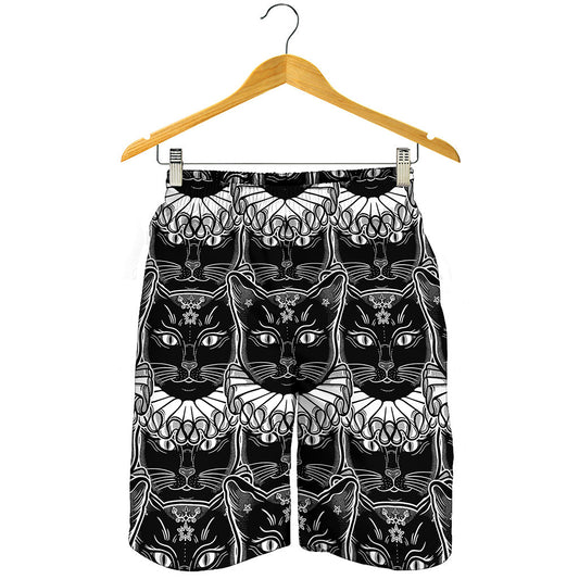 Black And White Gothic Wiccan Cat Print Men's Shorts